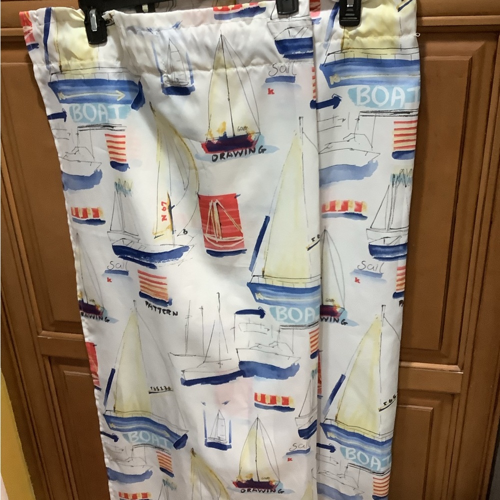 3 PIECE SET OF NAUTICAL SAILBOAT PRINT CURTAIN FOR SMALL DOOR WINDOW